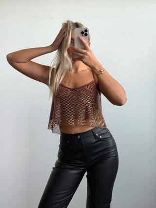 Brown Rhinestone Tank Top