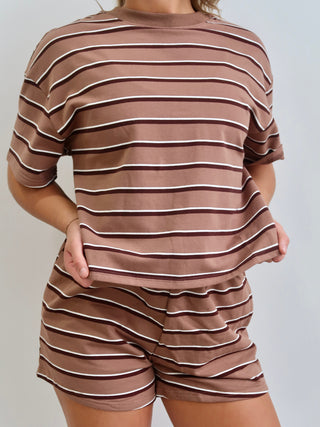 Brown/Espresso Striped Short Sleeve Top