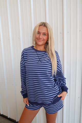 Oversized Navy Striped Long Sleeve