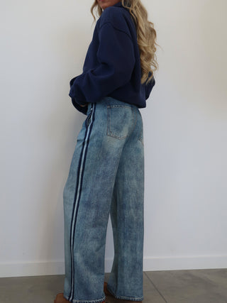 Faux Denim Track Pants