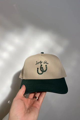 Lucky You Green & Khaki Horse Shoe Trucker Hat