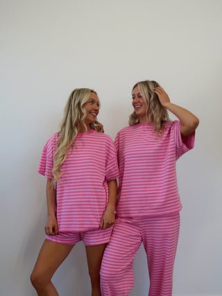 Striped Lounge Shorts - Hot Pink