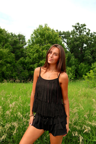 Black Fringe Tank Top