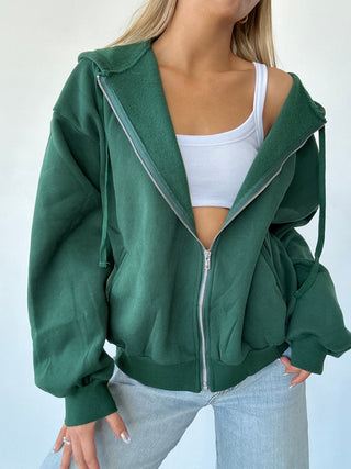 Forest Green Staple Oversized Zip-Up Hoodie