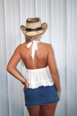 Cream Flower Lace Halter Babydoll Top
