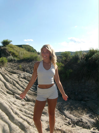 White and Black Striped Halter Tank