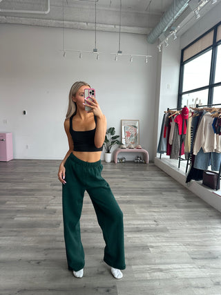 Long Dark Green Staple Wide Leg Sweatpants