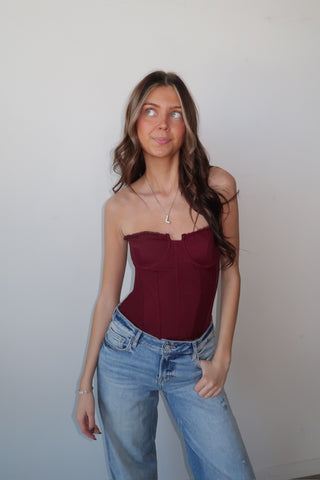 Burgundy Strapless Corset Top