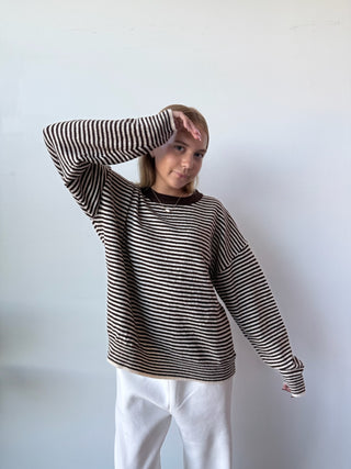 Cream & Brown Striped Sweater