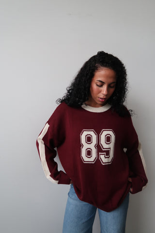 Burgundy Round Neck “89” Jersey Sweater