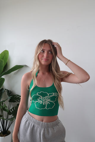 Kulani Kinis Knit Halter Tank Top - Green Envy