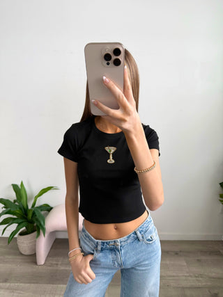 Black Martini Beaded Baby Tee