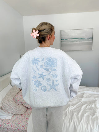 Pearl Grey Tropical Embroider Crewneck