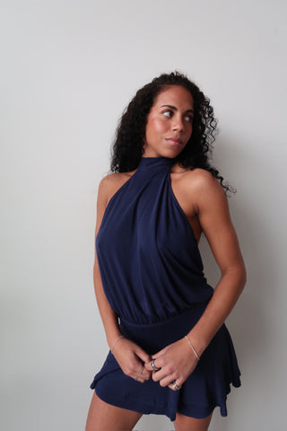 High Neck Navy Mini Dress