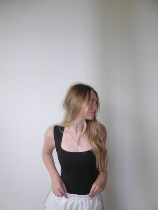 Black Square Neck Bodysuit