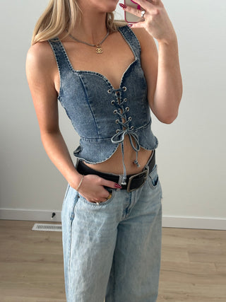 Front Lace Up Denim Corset Top