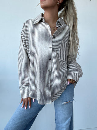 Natural & Black Striped Button Down