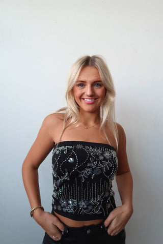 Sequence Floral Beaded Bandeau Top