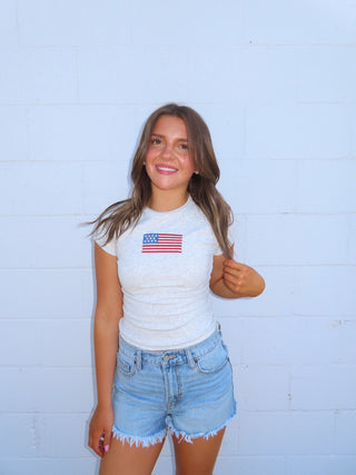 Grey Flag Embroidered T-Shirt