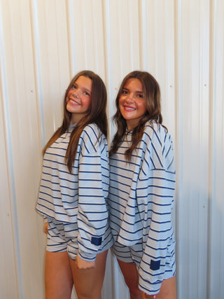 Baby Blue/Navy Striped Lounge Shorts