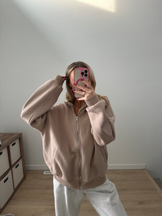 Taupe Staple Oversized Zip-Up Hoodie