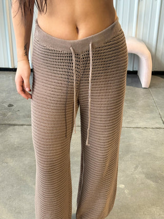 Taupe Crochet Wide Leg Swim Cover Up Pants