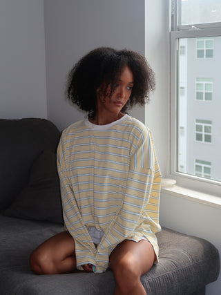 Yellow Oversized Striped Long Sleeve Top