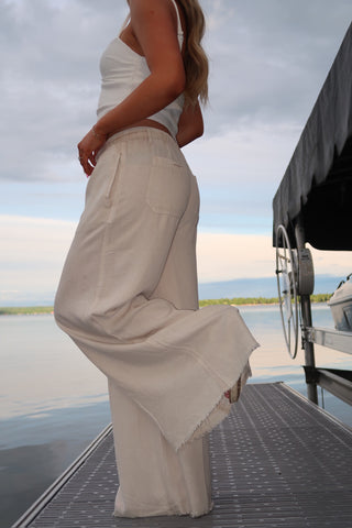 Soft Tan Tencel Wide Leg Pants