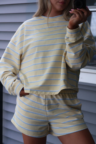 Yellow/Baby Blue Striped Lounge Shorts