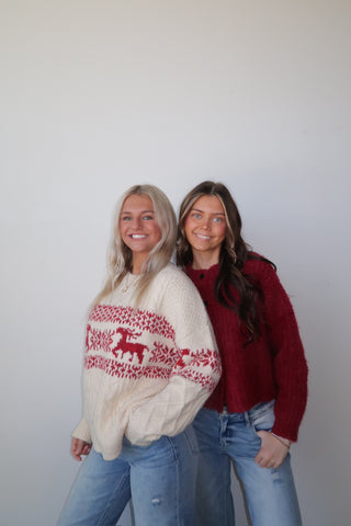 Cream Reindeer Holiday Sweater