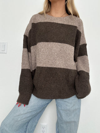 Brown Striped Oversized Sweater