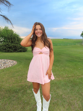 Pink Strapless Dress With Open Back