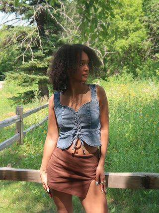 Brown Mini Skort with Slit