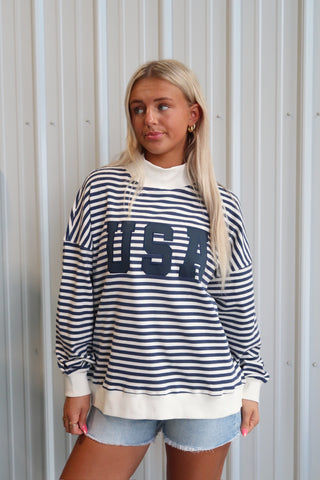 USA Navy Striped Sweat Shorts