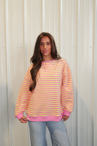 Oversized Pink Lemonade Striped Crewneck