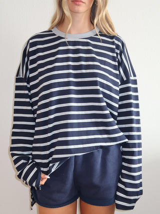 Navy Oversized Striped Long Sleeve Top