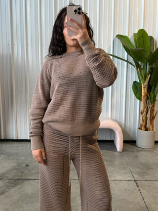 Taupe Crochet Crewneck Top