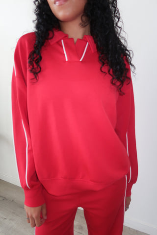 Modal Red Side Stripe Crewneck