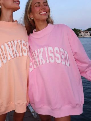 Lottie Pink Varsity Sunkissed Embroidered Mockneck Sweatshirt