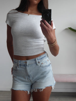 Heather White Open Back Tee Shirt