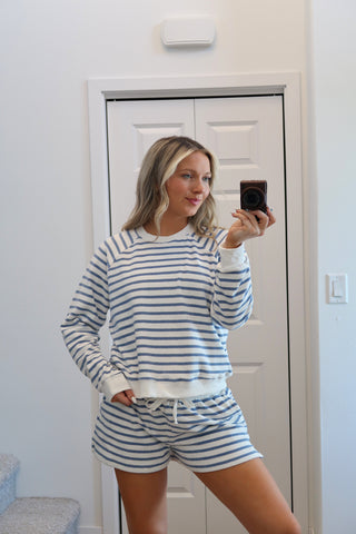 Blue & White Striped French Terry Long Sleeve