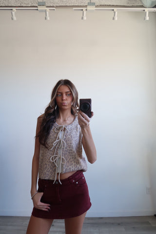 Leopard Tie Front Sweater Vest