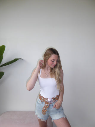 White Square Neck Bodysuit