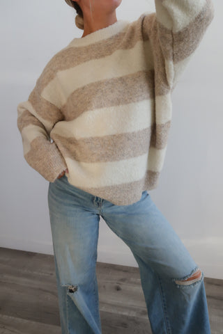 Ivory/Tan Striped Textured Sweater