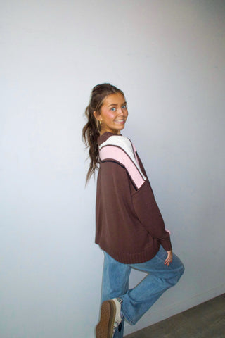 Brown Retro Car Knit Sweater