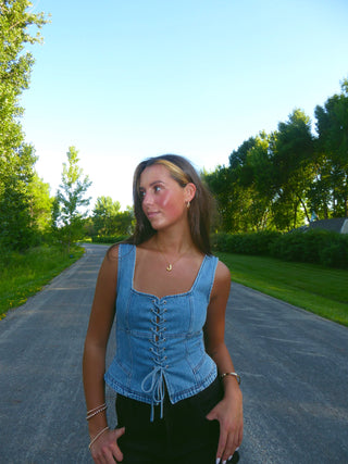 Lace Up Denim Corset Top