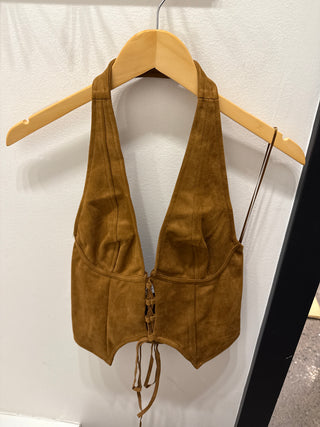 Suede Deep V Halter Top