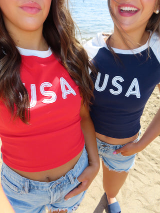 Cap Sleeve ‘USA’ Baby Tee - Navy/White