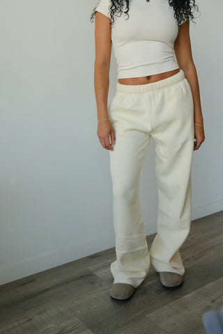 Long Ecru Staple Wide Leg Sweatpants