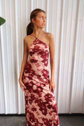 Pink Floral Open Back Maxi Dress